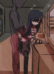 1boy 1boy1girl 1girls aged_up artgirlz background_building blue_hair classroom empty_room faceless_male fpe fpe_oc fundamental_paper_education fundamental_paper_education_oc hand_on_belly highres jacket love_making musashi(fpe) musashi_ace ribbon skirt standing_sex sunset vaginal_penetration