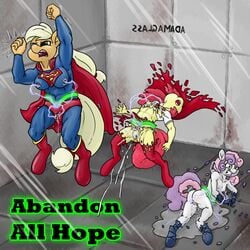 abs anthro anthrofied apple_bloom_(mlp) applejack_(mlp) blonde_hair boots breasts cameltoe clenched_teeth clothing cosplay crossover dc depowered electricity footwear forced_orgasm friendship_is_magic genital_torture hair kryptonite mare_do_well multicolored_hair multiple_subs muscles my_little_pony nipples nude open_mouth orgasm pussy pussy_ejaculation pussy_juice red_hair rubber small_breasts smooth_skin smudge_proof superfilly supergirl_(cosplay) superman_(cosplay) supermare sweetie_bell teeth text torn_clothing