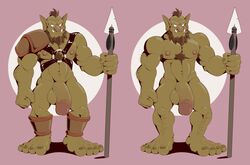 anti_dev full-length_portrait full_length male male_only model_sheet nude orc orc_male original_character penis solo solo_male spear standing
