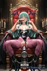 1girl ai_assisted ai_generated blood candles cinematic_lighting darkstalkers dominated facing_viewer forced_orgasm high_quality highres indoors legs_spread morrigan_aensland mouth_open nipples petite_body ripped_clothes skinny small_breasts small_tits solo solo_female tiny_tits unable_to_move unable_to_resist young