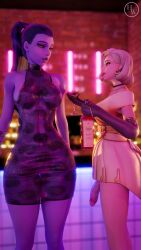 1futa 1girls 3d blonde_hair dress exposed_penis formalwear_mercy futanari hornywitches3d medium_breasts mercy new_year overwatch penis_out standing wide_hips widowmaker