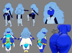 ass ass_bigger_than_head big_ass big_breasts blue_body blue_hair blue_skin breasts delt fat_ass gem_(species) hair_over_eye huge_ass huge_breasts oc original_character plump_lips reference_sheet sapphire_(steven_universe) shortstack steven_universe story_at_source thick_ass thick_thighs wide_hips