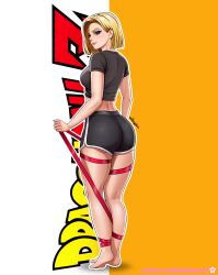 1girls alluring android android_18 ass ass_focus back back_view background_thighs_thighs bare_legs barefoot big_ass big_butt big_thighs blonde-haired_female blonde_female blonde_hair butt_focus calves dragon_ball dragon_ball_super dragon_ball_z enticing exercise feet female female_focus female_only foot_fetish foot_focus girl_solo human legs light-skinned_female light_skin lips lipstick looking_at_viewer looking_back only_girl only_woman pale-skinned_female pale_skin posing posing_for_the_viewer posing_for_viewer rope ropes senbonzakuraart shirt short_hair shorts smile smiling smiling_at_viewer solo solo_female solo_focus solo_girl solo_woman sport sportswear standing temptation tempting tempting_viewer thick_hips thick_legs thick_thighs thighhighs thighs voluptuous voluptuous_female wide_hips woman_only woman_solo