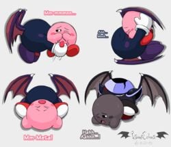 alpha_channel anal armor blush closed_eyes dark_meta_knight dialogue english_text erection fellatio grinding handjob kirby kirby_(series) male mask membranous_wings meta_knight nintendo nude oral penis sex shadow_kirby smirk squint sweat text vibrantechoes wings yaoi