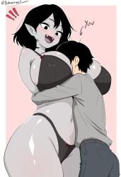 1boy 1girls 2d adventure_time anon areola ass big_ass big_breasts big_thighs bighugelarge1 bikini black_hair blush bra breasts cartoon_network casual curvaceous curvy curvy_figure cute cute_face fangs female gigantic_ass gigantic_breasts gigantic_thighs grey_body grey_skin huge_ass huge_breasts huge_thighs large_ass large_breasts looking_at_viewer male marceline medium_breasts monster monster_girl naked nipples open_mouth panties pussy short_hair size_difference smaller_male squeezing_breast standing tall_female taller_female thick_thighs thighs vampire vampire_girl white_background wide_hips