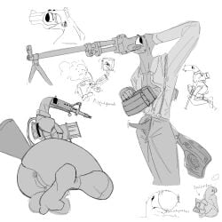 1:1 animate_inanimate anthro anus ass backsack balls blush bodily_fluids bomb clothing daleks2377 erection explosives female genital_fluids genitals grenade group gun handgun hi_res humanoid living_gun living_machine living_ranged_weapon living_weapon machine machine_gun male penis pistol precum presenting presenting_anus presenting_hindquarters ranged_weapon revolver rifle sketch_page tears unusual_anatomy unusual_genitalia unusual_penis upset weapon zipper_down