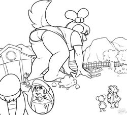 2013 animal_crossing ass character_request isabelle_(animal_crossing) macro monochrome nintendo public sheela sheela_(artist)