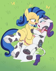 2015 animal_genitalia big_breasts big_crotchboobs blue_eyes blush bovine breasts clothing cowbell crotchboob crotchboobs cutie_mark duo equine eyeshadow fan_character female friendship_is_magic furry furry_only green_eyes hair hooves horn horse legwear long_hair makeup mammal milk milky_way_(mlp) milky_way_(oc) my_little_pony nipples non-anthro open_mouth pony purple_hair pussy raricow rarity_(mlp) siansaar smile socks teats tongue udders unicorn