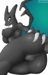 2015 alpha_channel anthro anus ass big_breasts blue_eyes blush breasts charizard claws color edit erect_nipples female hand_on_ass hi_res looking_at_viewer mega_charizard mega_charizard_x mega_evolution nintendo nipples nude pokemon pokemon_(species) presenting presenting_hindquarters purple_eyes pussy ricocake simple_background smile solo transparent_background video_games wings