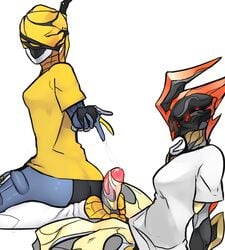 2d 2d_(artwork) 2d_artwork ass cum ember_(warframe) feet footjob futa_on_female futanari intersex mesa_(warframe) scas warframe