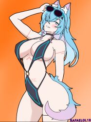 bikini blue_hair cat_ears cat_tail catgirl fabrixx female female_only lenceria virtual_youtuber vtuber