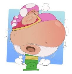 1girls air_inflation belly belly_inflation big_belly blush expansion female female_only huge_belly inflation kafrizzzle mario_(series) mob_face ready_to_pop simple_face solo spherical_inflation sunken_head sunken_limbs super_mario_bros. toadette