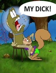 1boy 1girls anthro blowjob chair female fish funny fur helmet incidental_1_(fred) interspecies male mammal nickelodeon oral robot001 rodent sandy_cheeks spongebob_squarepants squirrel straight tail text text_bubble