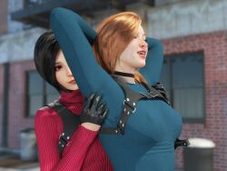 2girls 3d ada_wong ada_wong_(cosplay) ass big_ass big_breasts breasts bust busty capcom chest curvaceous curvy curvy_figure female female_focus ginger ginger_hair hips hourglass_figure huge_ass huge_breasts human large_ass large_breasts legs light-skinned_female light_skin mature mature_female morgan_tylle_(word2) resident_evil resident_evil_4 slim_waist thick thick_hips thick_legs thick_thighs thighs voluptuous waist wide_hips word2