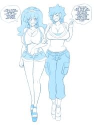 2girls alternate_breast_size bimbo bimbofication brock_(pokemon) english_text female female_only genderswap_(mtf) high_heels human kasumi_(pokemon) kobi-tfs multiple_girls platform_heels pokemon rule_63 text transformation unaware