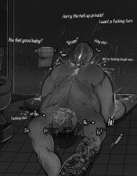 anal_sex bara barazoku bathroom bathroom_sex bathroom_stall black_and_white call_of_duty call_of_duty_modern_warfare_2_(2022) degradation degradation_text doggy_style english_text face_down_ass_up gay gay_anal gay_sex glory_hole group_sex hole_in_wall huge_cock majormelon1 simon_riley tears text yaoi