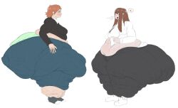 2girls ass bottom_heavy cellulite edie_(cantankerous_avian) fat_rolls gabbadraws huge_thighs implied_ass_cleavage massive_ass mizuki_(gabbadraws) multiple_girls thighs