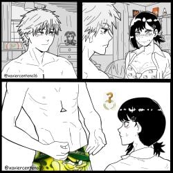 1boy 1girls before_sex blush bobcholo boxers boxers_(clothing) bra breasts chainsaw_man comic denji_(chainsaw_man) gangster_spongebob hello_kitty hello_kitty_(character) hello_kitty_(series) higashiyama_kobeni kitty_white meme meme_attire monochrome nickelodeon nipples pomni pomni_(the_amazing_digital_circus) sanrio smile spongebob_squarepants spongebob_squarepants_(character) spongebob_squarepants_(series) sweatdrop the_amazing_digital_circus topless topless_male underwear xaviercenteno16