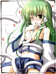 1girls breasts detached_sleeves female mashayuki midriff sanae_kochiya solo tentacle tentacle_on_female touhou white_tentacles wink