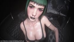 1girls 3d animated assisted_masturbation big_breasts biting_lip black_lipstick bouncing_breasts breasts choker cleavage clenched_teeth ela_(rainbow_six) eyebrow_piercing eyeshadow female fishnet_armwear giggle goth goth_girl green_hair handjob implied_handjob light-skinned_female light_skin lip_piercing lipstick looking_at_partner looking_at_viewer looking_back make_up male_pov moaning nose_piercing nyalicia piercing pov rainbow_six rainbow_six_siege short_hair smile sound staycutepls stroking_penis tagme teenager thick_eyebrows video wink