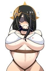 2d 2d_(artwork) 2d_artwork arms_behind_back bad_id bad_pixiv_id belly_button big_breasts bikini bikini_in_mouth bikini_top bikini_top_only biting_bikini_strings black_hair blindfold blindfolded blush blush_lines blushing bondage bound bound_arms bound_torso breasts choker clothes_in_mouth collarbone color colored crotch_rope dangling_breasts epic_seven female hair_ornament hanging_breasts hips_wider_than_shoulders large_breasts lifting_breasts long_hair mole mole_on_breast mouth_hold narrow_waist navel navel_line rebake rebake-1453 rope rope_bondage shibari skindentation slender_waist solo sweat sweatdrop sweating sweaty sweaty_body swimsuit thin_waist tiny_waist underboob vivian_(epic7) vivian_(epic_seven) wasp_waist white_background