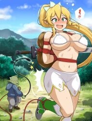 ! !! arms_behind_back bad_id bad_pixiv_id bikini bikini_top_only blonde_hair blush bondage boots bound breasts cloud commentary_request day elf fairy_(sao) female female_focus femsub fully_clothed giant goblin goblin_male grass green_eyes highres horns kirigaya_suguha large_breasts leafa leg_up long_hair masochism navel open_mouth outdoors pointy_ears ponytail rebake rebake-1453 restrained revealing_clothes rope shorts sidelocks size_difference sky slave small_dom_big_sub smaller_male smile solo_focus swimsuit sword sword_art_online tears thought_bubble torn_clothes underboob very_long_hair weapon whip white_bikini