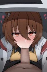 1boy1girl 2026 agnes_tachyon_(umamusume) animal_ears blush breasts breasts_out brown_hair censored censored_penis clothed clothing fellatio female hair heart hi_res horse horse_ears horse_girl light-skinned_female light_skin looking_at_viewer male male/female namikare oral oral_sex penis penis_in_mouth red_eyes simple_background sweat sweatdrop umamusume umamusume_pretty_derby under_the_table veiny_penis white_background