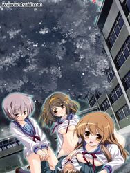 3girls asahina_mikuru bottomless breasts building female female_focus fingering group_sex hairband male multiple_girls nagato_yuki school_uniform sex suzumiya_haruhi suzumiya_haruhi_no_yuuutsu uncensored underboob watsuki_ayamo