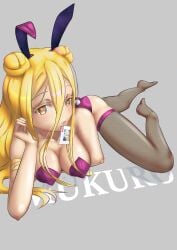 blonde_hair breasts bunny_ears bunnysuit date_a_live digitalfragment hoshimiya_mukuro light-skinned_female long_hair looking_at_viewer thighhighs thighs yellow_eyes