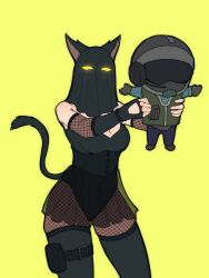 cat_ears cat_girl cat_tail catgirl face_veil fishnets jager_(rainbow_six) nokk_(rainbow_six) plushie rainbow_six rainbow_six_siege tactical_gear tactical_gloves tactical_vest thick_thighs thighhighs thighs yellow_eyes