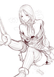 bondage breasts dildo female female_only final_fantasy final_fantasy_xi human hume_(artist) long_hair monochrome nipples pussy_juice saliva scholar sketch solo thighhighs wet_pussy