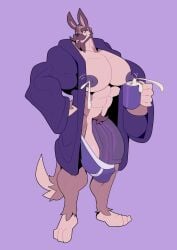 2024 abs absurd_res anthro barefoot bathrobe beard big_nipples big_penis bodily_fluids boxers_(clothing) canid canine canis clothing facial_hair feet flaccid genitals hi_res holding_mug holding_object hybrid lactating lagomorph leporid male male_lactation mammal moustache mug muscular muscular_anthro muscular_male nipples pecs penis projectile_lactation pubes rabbit robe shirtless solo underwear vaniwall vein veiny_penis wardrobe_malfunction wolf wolfie_canem