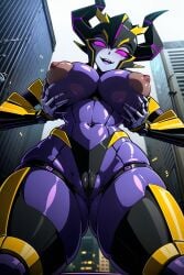 ai_generated airachnid armor armored_female big_breasts blush cybertronian female large_nipples nipples purple_pussy robot_girl roger1011 transformers transformers_prime