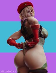 3d ashley_graham ashley_graham_(ella_freya) ass beret big_ass big_breasts blonde_hair breasts busty cammy_white_(cosplay) capcom cosplay female female_focus female_only green_eyes hourglass_figure leotard milapone rear_view resident_evil resident_evil_4 resident_evil_4_remake short_hair street_fighter thick_thighs thong_leotard turtleneck_sweater wide_hips