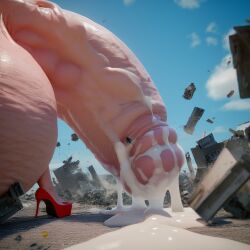 1futa 3d ai_generated balls cum destruction futa_giantess futa_only futanari giantess hyper_balls hyper_penis hyper_testicles implied_futa intersex nude nude_futa penis solo testicles