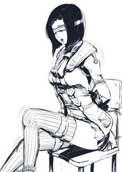 arms_behind_back blindfold blush bondage bound_ankles bound_arms female female_only final_fantasy final_fantasy_xi human hume_(artist) medium_breasts miniskirt monochrome open_mouth pussy_juice scholar short_hair sitting skirt solo thighhighs trembling wet