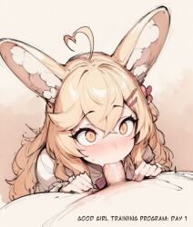 1boy ahoge ai_generated animal_ear_fluff bangs blowjob blowjob_face fellatio female hairclip kaffi_taru long_hair oral penis pov uncensored virtual_youtuber vtuber