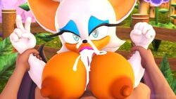 1boy 1girls 3d 3d_(artwork) 3d_model alternate_breast_size bat_wings big_breasts blowjob breasts countersfm cumshot furry huge_breasts human large_breasts mobian mobian_(species) mobian_bat outside_sex paizuri rouge_the_bat sega sonic_(series) sonic_adventure_2 sonic_the_hedgehog_(series) straight