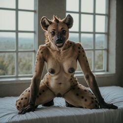 2024 ai_generated anthro bed breasts day daytime female female_only furry gurp2611 happy hyaenid hyena hyperrealistic innie_pussy kneeling looking_at_viewer mammal navel nipples nude photorealism photorealistic pussy realistic smile solo solo_female spread_legs spreading sunbeam sunlight tagme window