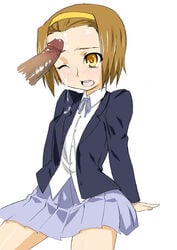 cum cum_on_forehead ejaculation facial female hairband human human_only k-on! male meshiya penis ritsu_tainaka_(k-on!) school_uniform straight tomboy uncensored wink