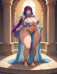 ai_generated arabian arabian_clothes bangle bangles belly_dancer blush bottom_heavy castle expressionless fern_(sousou_no_frieren) gigantic_breasts gigantic_thighs harem_outfit hyper_breasts hyper_thighs painted_toenails skindentation sousou_no_frieren stable_diffusion thick_thighs toenail_polish veil venus_body wide_hips