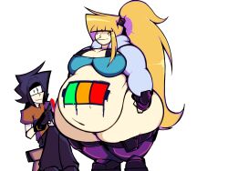 1boy 1boy1girl 1girls belly huge_belly huge_thighs iris_(testtheasshunter21) obese painted_belly tesla_(testtheasshunter21) testtheasshunter21 thighs unamused