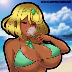 alternate_color alternate_hair_color alternate_skin_color bikini bikini_top bimbo bimbofication blonde_female blonde_hair blonde_hair_female dark-skinned_female dark_skin gyaru gyarufication malignant_abyss pyra_(xenoblade) xenoblade_chronicles_(series) xenoblade_chronicles_2