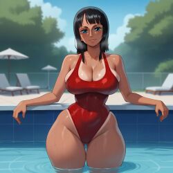 ai_generated azure_(artist) female female_only huge_ass large_breasts lifeguard nico_robin one-piece_swimsuit one_piece outdoors pool pre-timeskip solo tan thick_thighs wide_hips