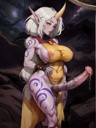 1futa ai_generated big_breasts big_penis body_markings braid celestial_(league_of_legends) dickgirl futa_only futanari horsecock horsecock_futanari league_of_legends nipples_visible_through_clothing pelvic_curtain penis pointy_ears purple_skin solo solo_futa soraka stable_diffusion testicles thick_thighs veritai very_long_hair white_hair