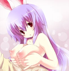 animal_ears bare_shoulders breasts bunny_ears cum female kurokawa_izumi large_breasts long_hair male nipples paizuri penis pink_eyes purple_hair reisen_udongein_inaba straight topless touhou uncensored