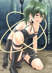 black_gloves black_leggings black_panties forest gloves green_hair have_to_pee homare_(suzu_no_oka) leggings omorashi outside panties sensual sousou_no_frieren squatting ubel_(sousou_no_frieren)