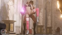 2girls 3d ada_wong asian ass big_ass big_breasts bikini boots brown_eyes brown_hair dark_skin gloves high_heels high_thighs image image_set nude nude_female ponytail pussy_juice pussy_juice_drip resident_evil resident_evil_4 sheva_alomar short_hair strapon thigh_gap thigh_grab trsensualstudio wet_skin