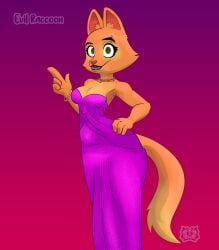 armpits diane_foxington dreamworks dress evil_raccoon eyebrow_piercing fox fox_ears fox_girl fox_tail fur furry green_eyes hairy hairy_armpits medium_breasts necklace orange_fur the_bad_guys universal_studios