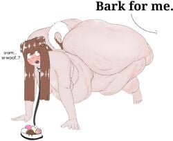 1girls ass belly big_belly brown_hair cellulite collar dog_tail fat_rolls gabbadraws huge_ass huge_thighs leash massive_ass mizuki_(gabbadraws) morbidly_obese morbidly_obese_female tail thighs